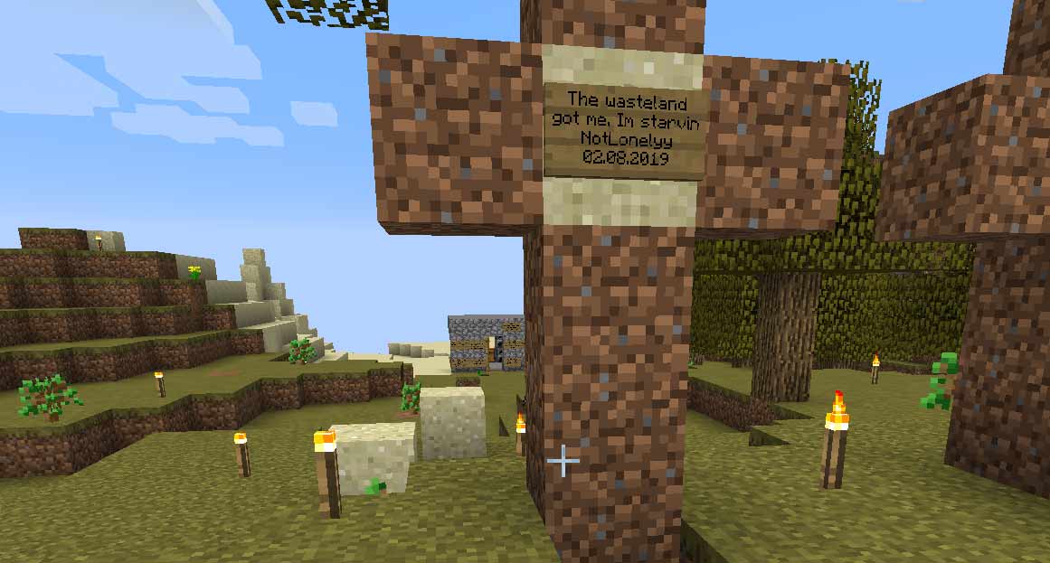 Gravestone built by a starving player