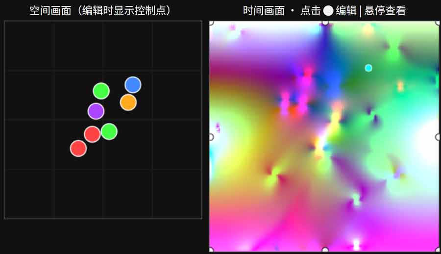 Screenshot of the 2D space + 2D time ball collision simulator 2D2T generated by Deepseek