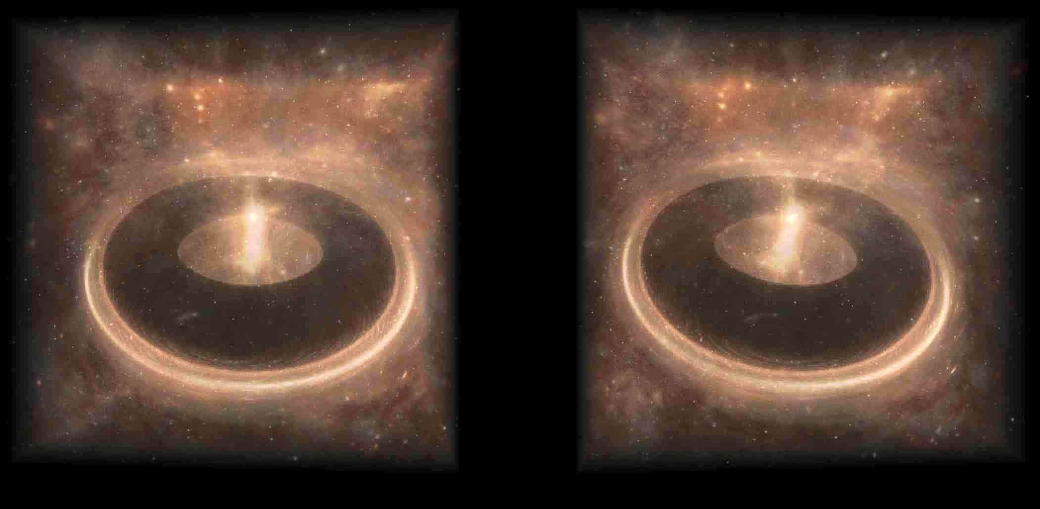 When the background star is located in the hollow center of the pseudo-black ring, distorted starlight appears both in the center of the hole and on the outer side of the pseudo-black ring horizon