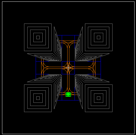 Bird's eye view of 3D city (note building perspective effects)
