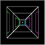 Dead end extending forward, but notice here the floor and ceiling seem also sealed, just no square color blocks drawn