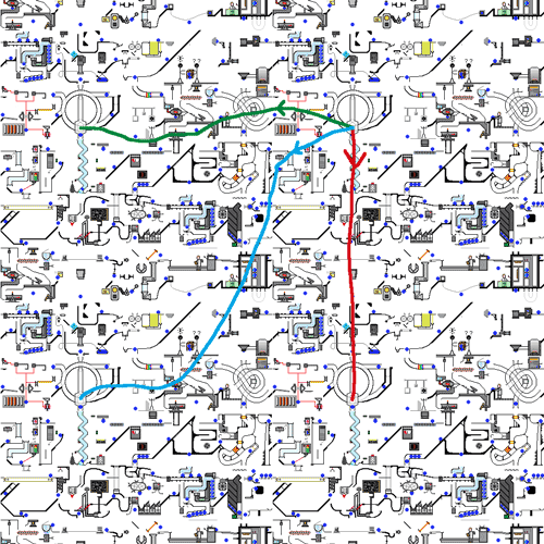 Path lifted to two-dimensional space (covering space)