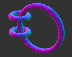 Rotational cross-sectional animation of ring-sphere matching one two-dimensional hole on bitorus surface (cross-sections always pass through center, just rotating direction)