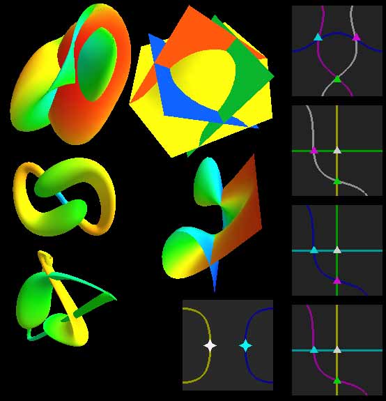 Some applet screenshots showing various knot angle projections and each Roseman move intersection line changes