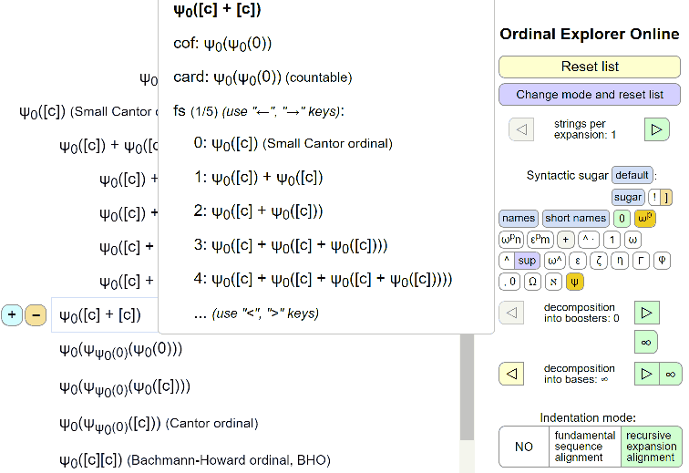 Ordinal Browser settings to represent everything using "0", "[c]" (equivalent to $\Omega$), "+" and BOCF $\psi$ function