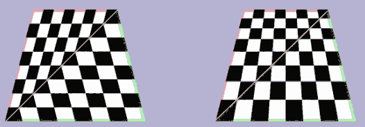 Left: texture coordinates linearly interpolated by screen coordinates, Right: texture coordinates with perspective division interpolation