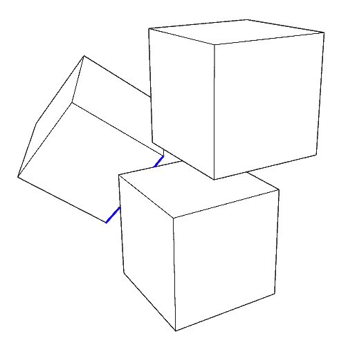 Without depth buffer, we must manually calculate the endpoint coordinates where the blue line segment is split in two by foreground object occlusion