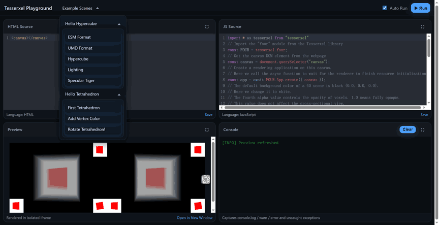 Tesserxel Playground Online Editor Screenshot