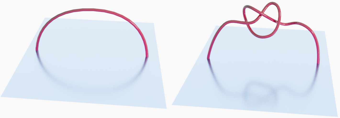 Sphere (left) and non-self-rotating rotational spherical knot (right) are rotationally symmetric figures, so their cross-sections don't change